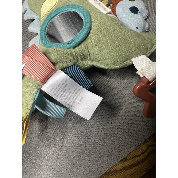 Itzy Ritzy Dinosaur Lovey Teether Toy Green Rattle Crinkle Mirror Plush Sensory - Picture 10 of 13